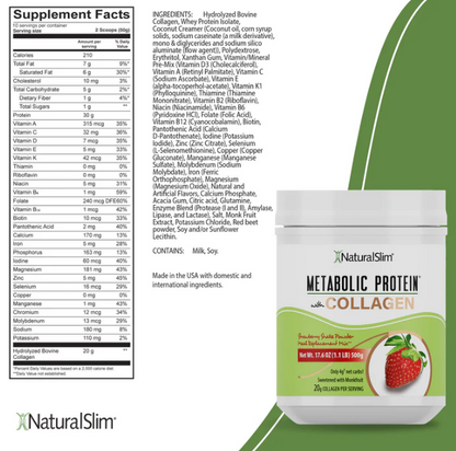 NATURAL SLIM METABOLIC PROTEIN® COLAGENO SABOR FRESA , 500gr.