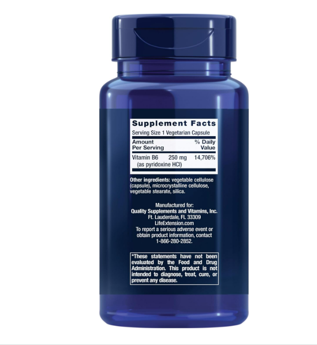Life Extension Vitamin B6 250 mg , 100 capsulas vegetarianas