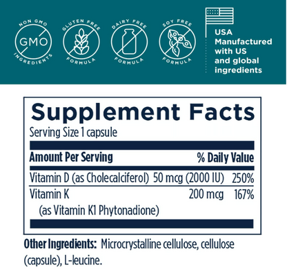 Designs for Health Vitamina D Synergy - 2000 UI de vitamina D con suplemento K , 120 capsulas