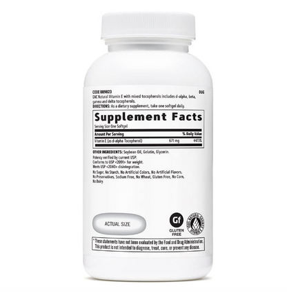 GNC Vitamina E 100% natural 1000IU - 60 cápsulas blandas