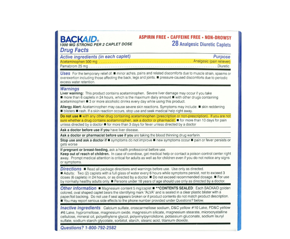 Backaid Analgésico de Espalda de Máxima Potencia Fórmula de 6 Horas, Comprimidos sin Aspirina, 28 Unidades