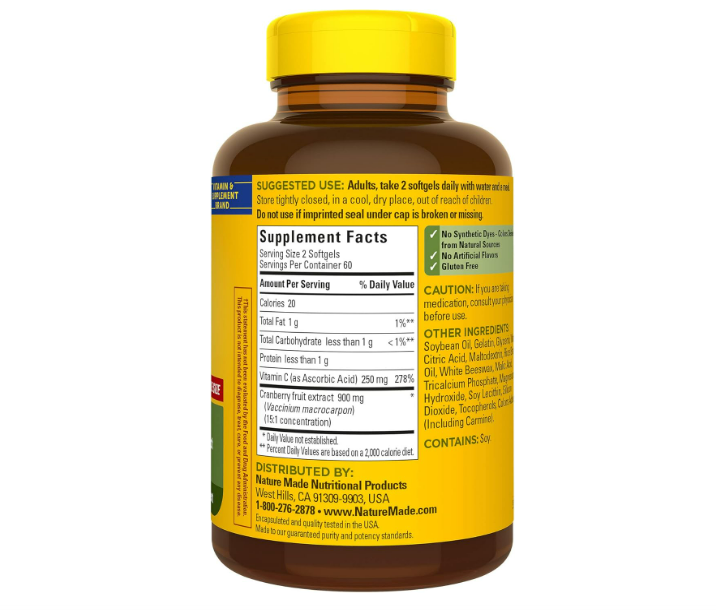 Nature Made Cranberry 450mg extract con vit C , 120 capsulas
