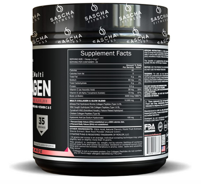 SASCHA FITNESS Péptidos de colágeno multi hidrolizados, 490g -  Limonada de fresa