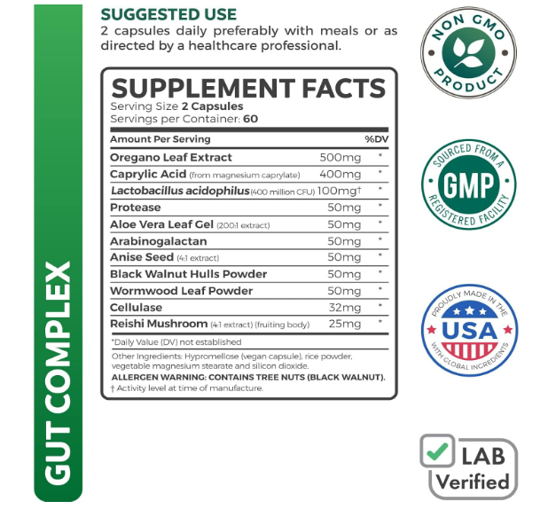 Healths Harmony - Gut complex (Candida Support) , 120 capsulas