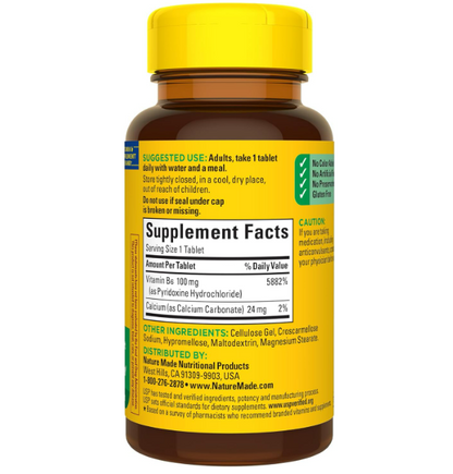 Nature Made - Vitamina B6 de 100 mg, 100 tabletas