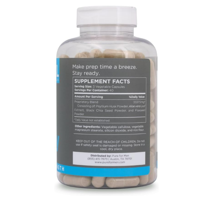 Pure for Men Suplemento extra fuerte de fibra Stay Ready , 120 capsulas