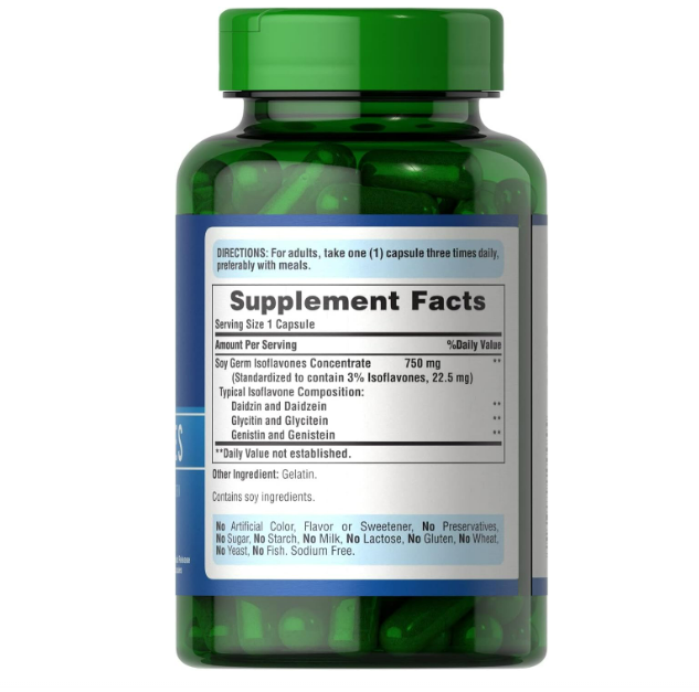 Puritans Pride - Soy Isoflavonas de soja sin OMG 750 mg , 120 cápsulas de liberación rápida