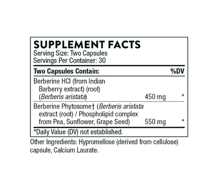 Thorne , Berberine  Dual action formula  con Phytosome y botanical Extract- 60 capsulas