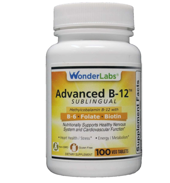 WonderLabs , Vitamina B12 sublingual (1000 mcg), B6 (5 mg), ácido fólico (400 mcg) y biotina (25 mcg) - 100 tabletas