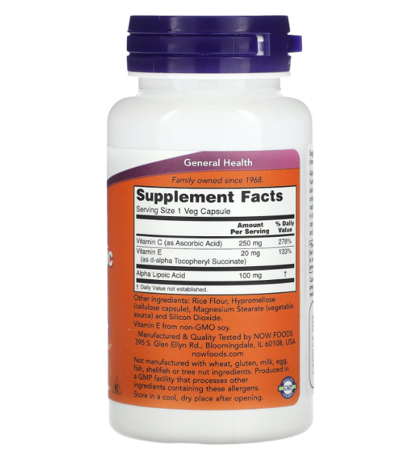 Now - Alpha lipoic acid 100mg , 60 capsulas vegetarianas