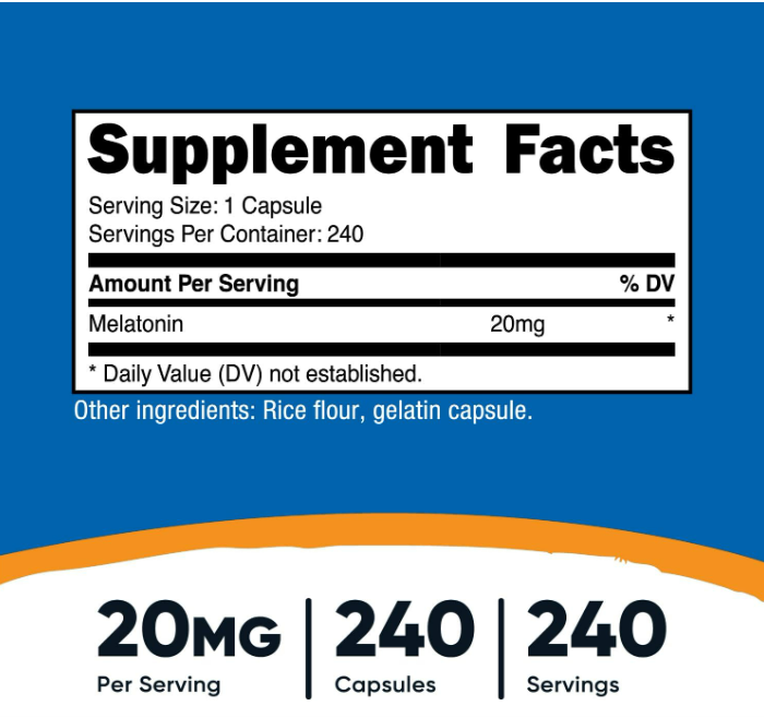 Nutricost - Melatonina 20mg , 240 Capsulas