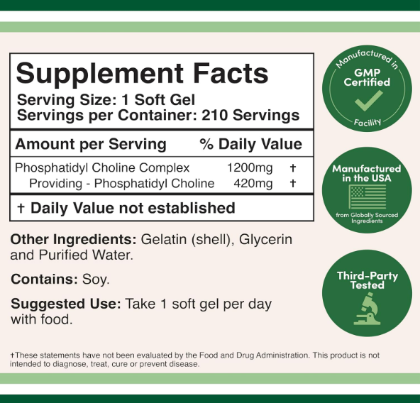 Double Wood , Phosphatidyl Cholina 1200mg (Fosfatidilcolina) - 210 capsulas