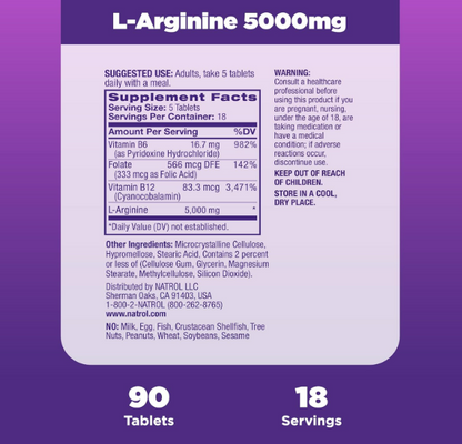 Natrol , L-Arginine 5000mg , mens health - 90 tabletas