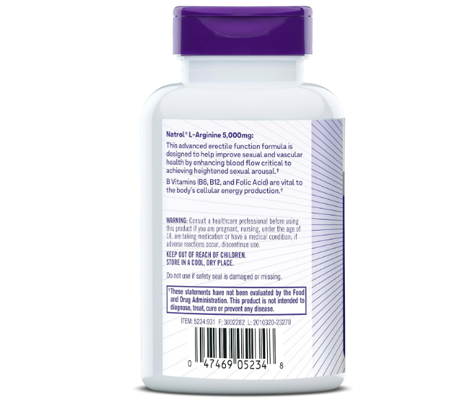 Natrol , L-Arginine 5000mg , mens health - 90 tabletas