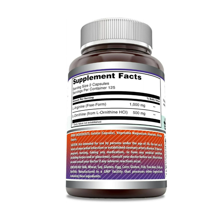 Amazing Formulas - L-arginina/L-ornitina 1500 Mg por Porción - 250 Cápsulas