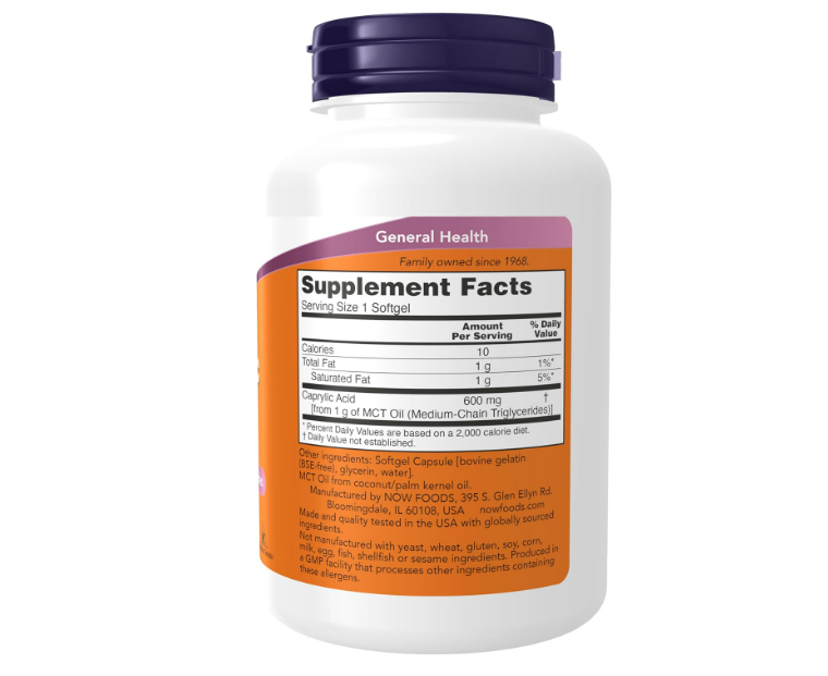 NOW- Ácido Caprílico 600 mg , 100 capsulas