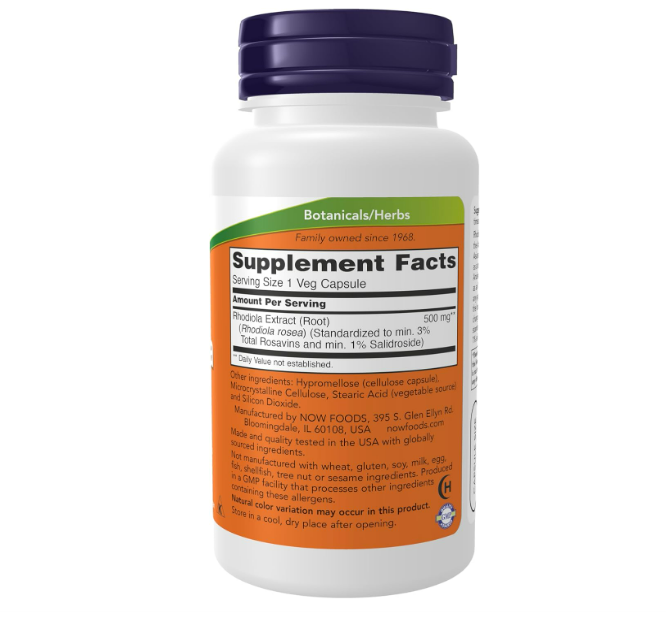 Now - Rhodiola 500mg , 60 capsulas vegetarianas