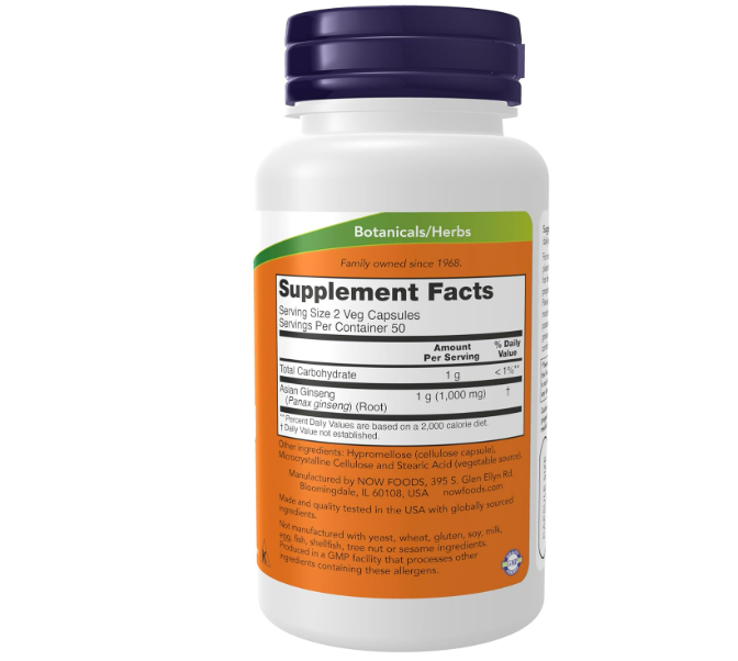 NOW, Panax Ginseng  500 mg , 100 capsulas vegetarianas