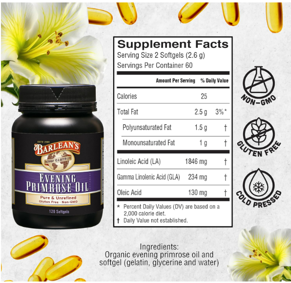 Barlean's -Evening primrose oil , 120 cápsulas