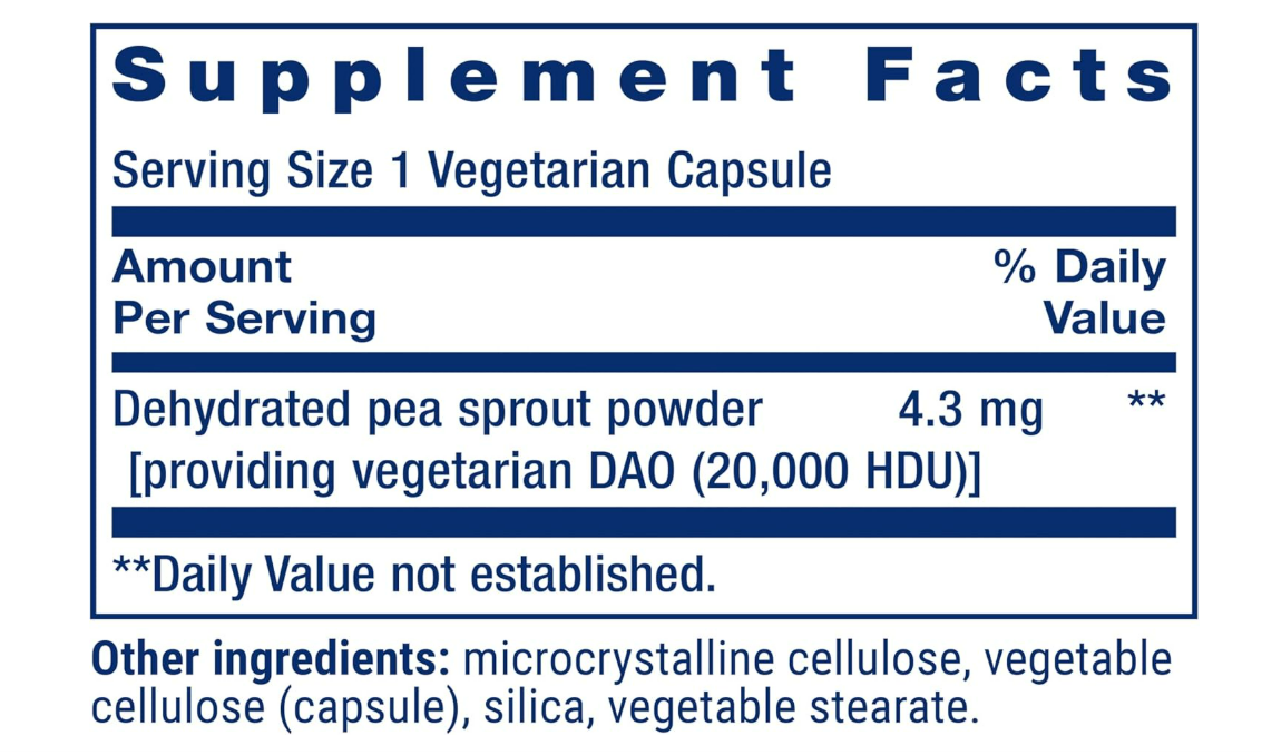Life Extension Alivio de la sensibilidad alimentaria con diamina oxidasa (DAO), 60 capsulas vegetarianas