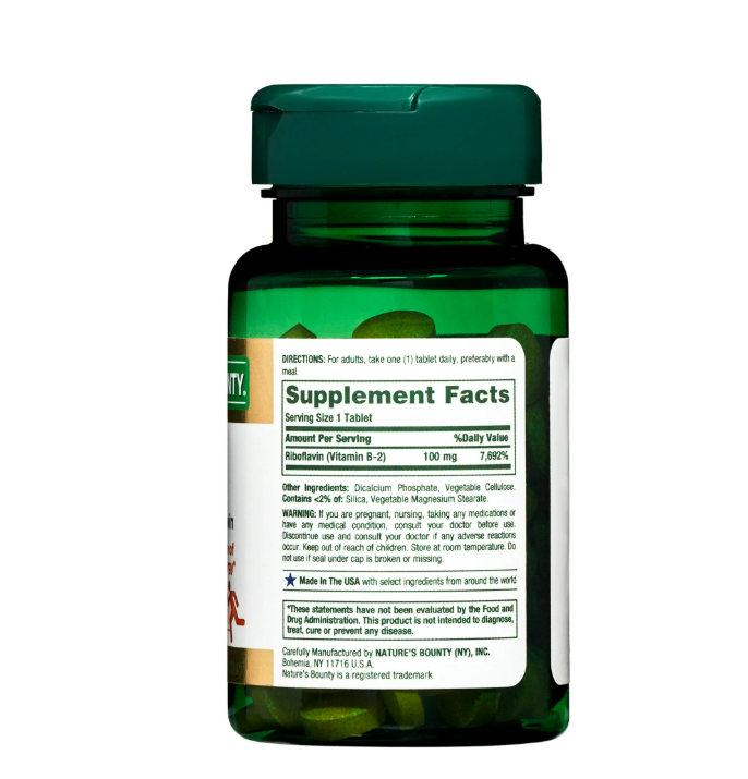 Nature's Bounty , Vitamina B-2 100 mg, 100 tabletas  recubiertas
