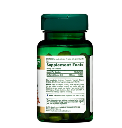 Nature's Bounty , Vitamina B-2 100 mg, 100 tabletas  recubiertas