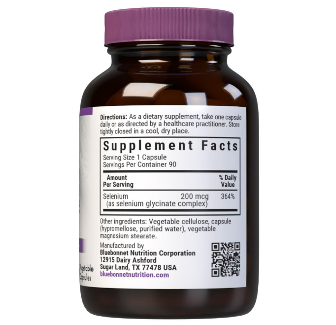 Bluebonnet - Selenium glycinate 200mcg , 90 capsulas vegetables