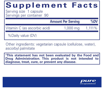 Pure Encapsulations  ácido ascórbico Suplemento de vitamina C para defensa antioxidante 90 CAP