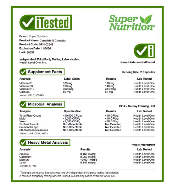 Super Nutrition - Complete B complex con  L-methylfolate , 60 capsulas