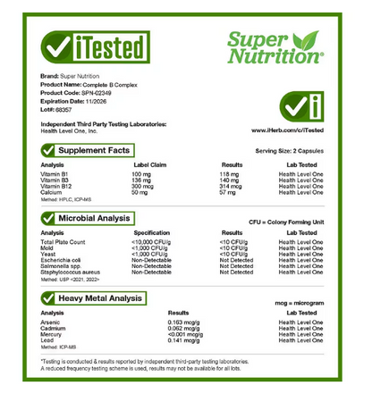 Super Nutrition - Complete B complex con  L-methylfolate , 60 capsulas