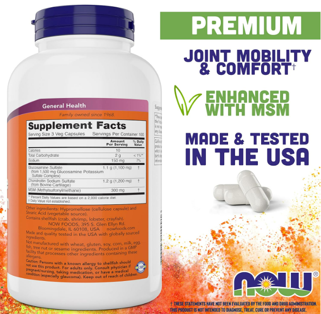 Now  - Glucosamina y Chondroitin con MSM , 300 capsulas vegetables