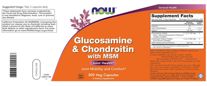 Now  - Glucosamina y Chondroitin con MSM , 300 capsulas vegetables