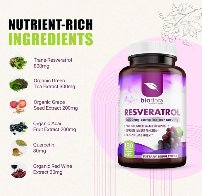 Biodora - Resveratrol 1600mg , 180 capsulas