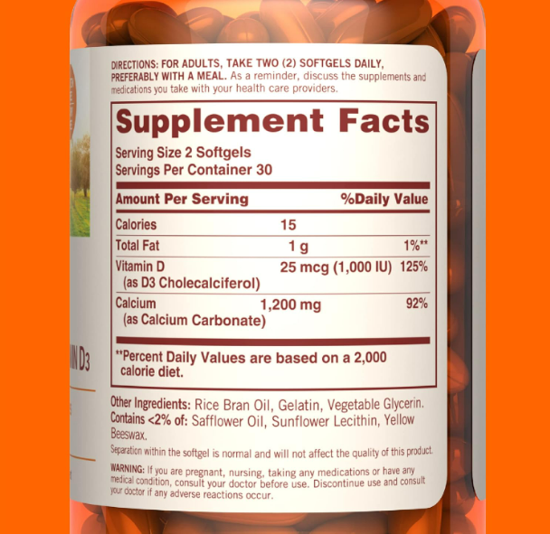 Sundown - Calcio 1200 mg más vitamina D3, 60 capsulas