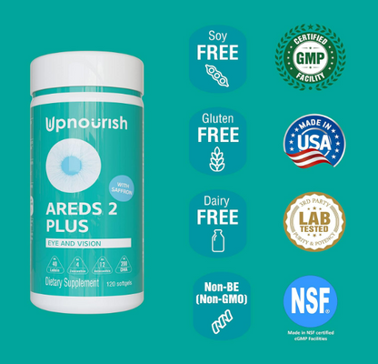 UpNourish AREDS 2+ - Suplemento avanzado de vitamina ocular para salud macular y ojo seco, 120 capsulas