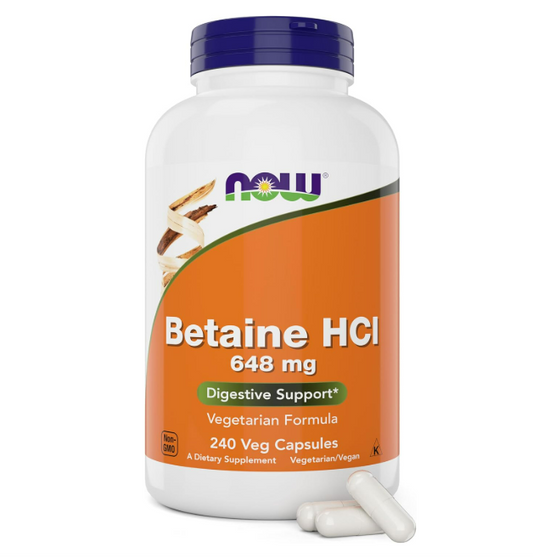 Now - Betaine HCI 648mg, 240 capsulas vegetarianas