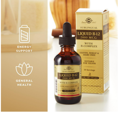 Solgar - Sublingual Liquido B-12, 2000mcg con B- Complex - 59ml(2oz)