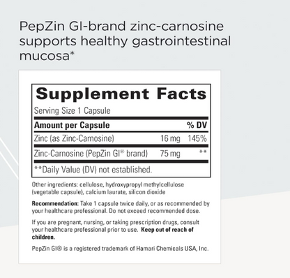 Integrative therapeutics, zinc - carnosine pepzin GI Brand, 60 capsulas veg