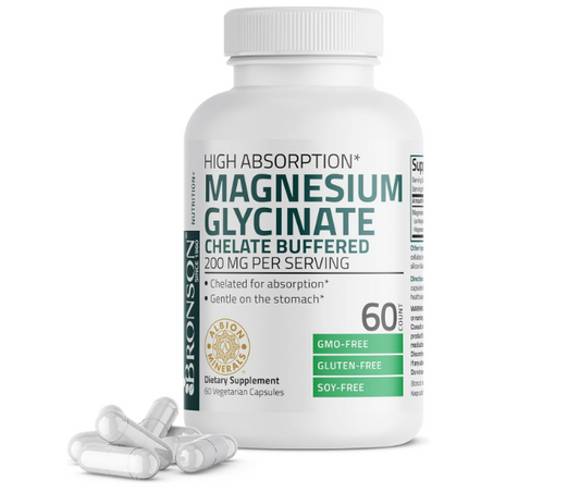 Bronson -Glicinato de magnesio 200 mg por porción conquelado, 60 capsulas vegetarianas