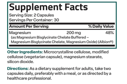 Bronson -Glicinato de magnesio 200 mg por porción conquelado, 60 capsulas vegetarianas