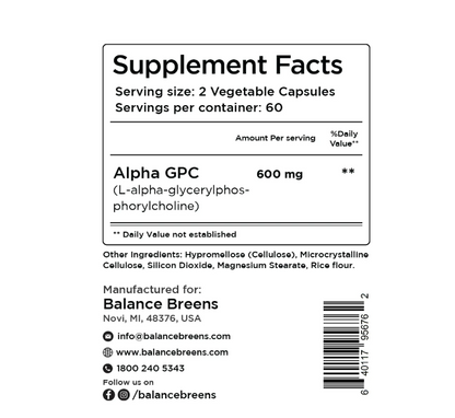 Balance Breens - Alpha GPC 600mg, 120 capsulas