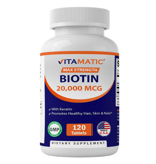 Vitamatic - max strength, Biotin 20,000mcg - 120 tabletas.
