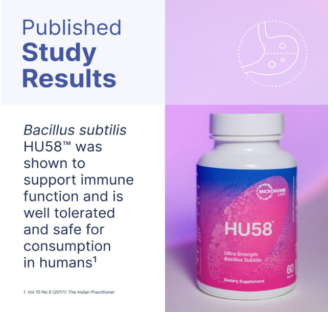 Microbiome Labs HU58 Bacillus Subtilis Probióticos para mujeres y hombres 10 billion, 60 capsulas