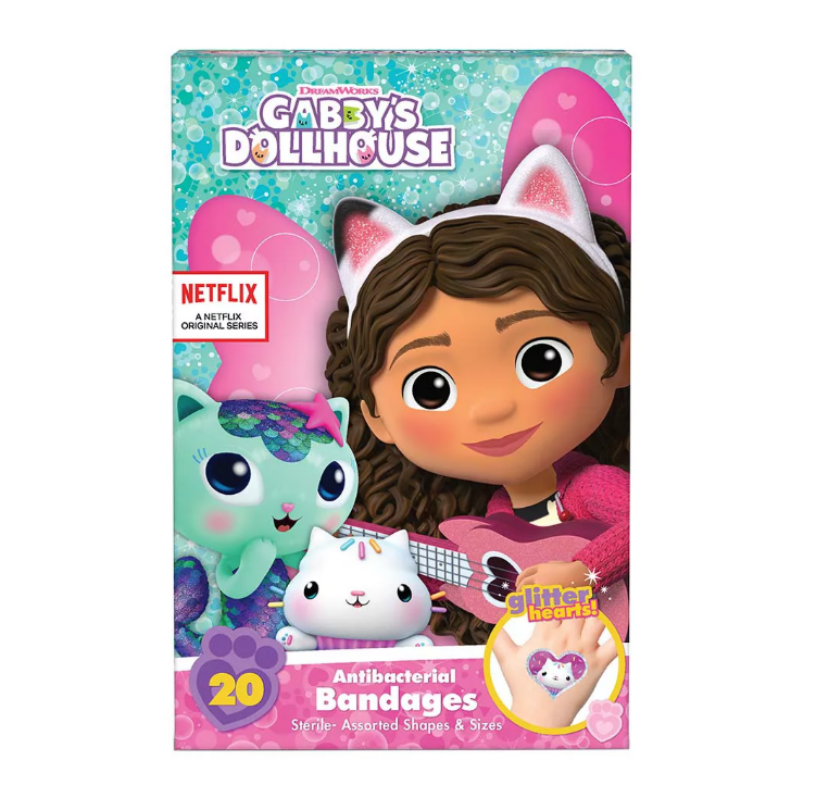Gabby's Dollhouse Antibacterial Bandages - Assorted Sizes, 20 uni