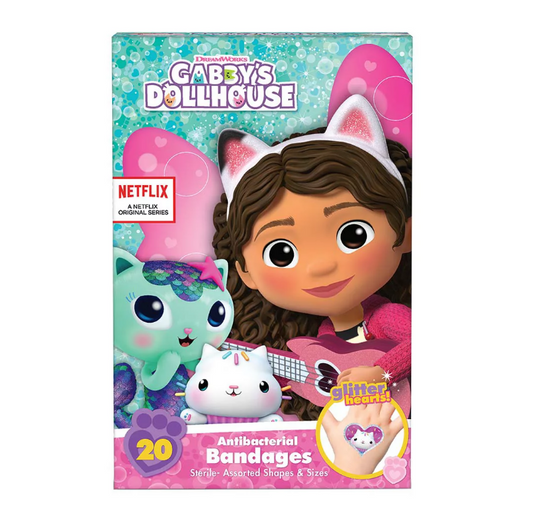Gabby's Dollhouse Antibacterial Bandages - Assorted Sizes, 20 uni