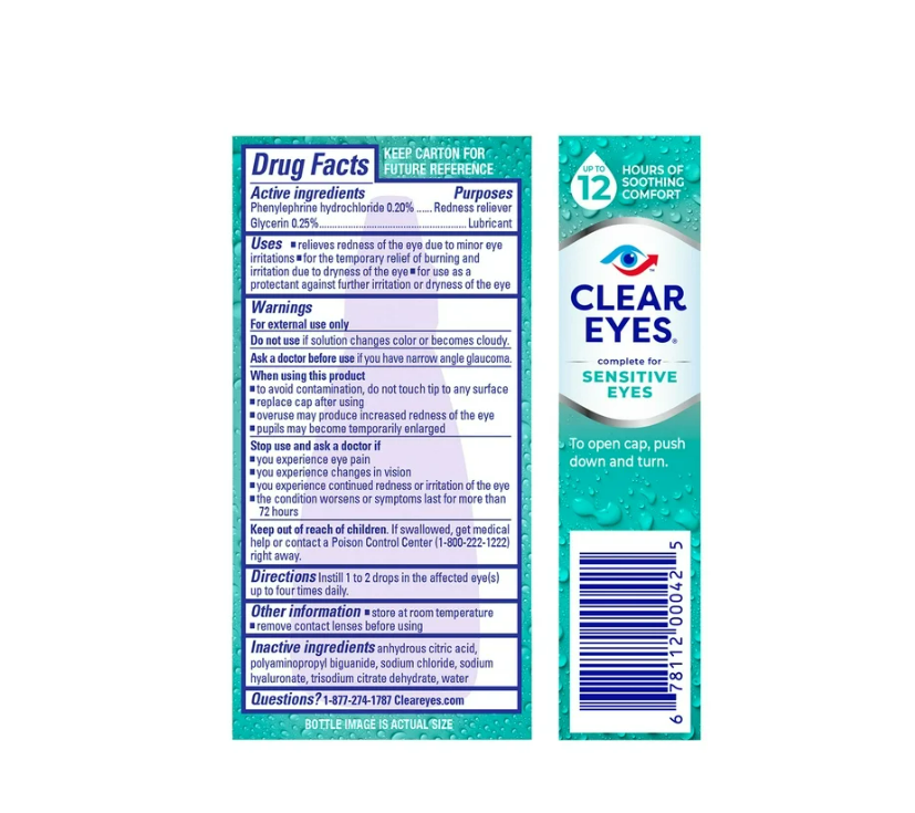 Clear Eyes Sensitive, Soothing Comfort Sensitive Eye Drops 0.5 oz
