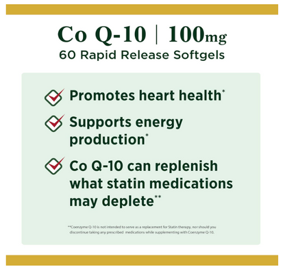 Natures Bounty - Coq10 100mg con L-cartinine , 60 cápsulas blandas de liberación rápida