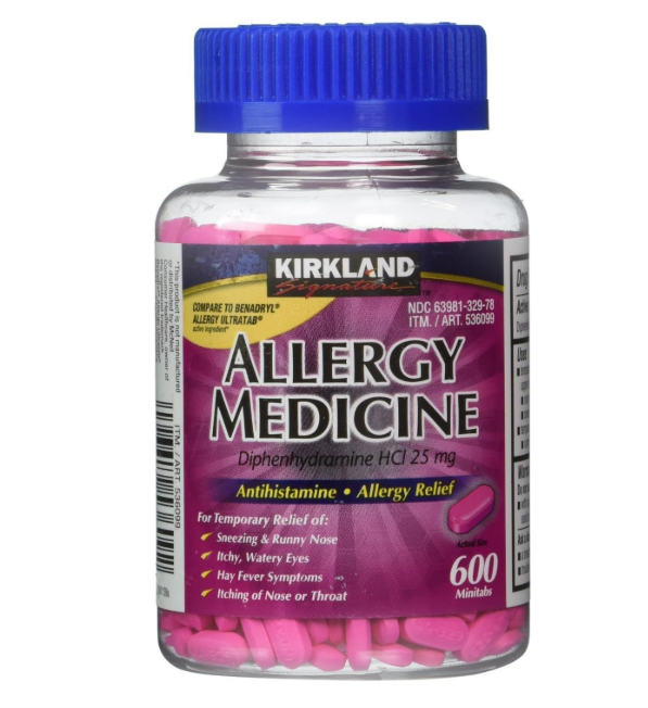 Allergy Medicine Kirkland Signature, Difenhidramina Hci 25 mg 600 minitabletas.
