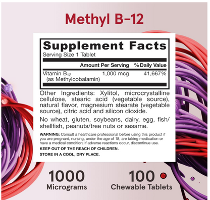 Jarrow Formula Vegan- Methyl B-12 1000mg, 100 tabletas masticables