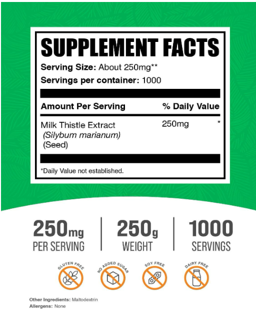 Bulk Supplements - Milk Thistle Extract powder 250mg - 250g